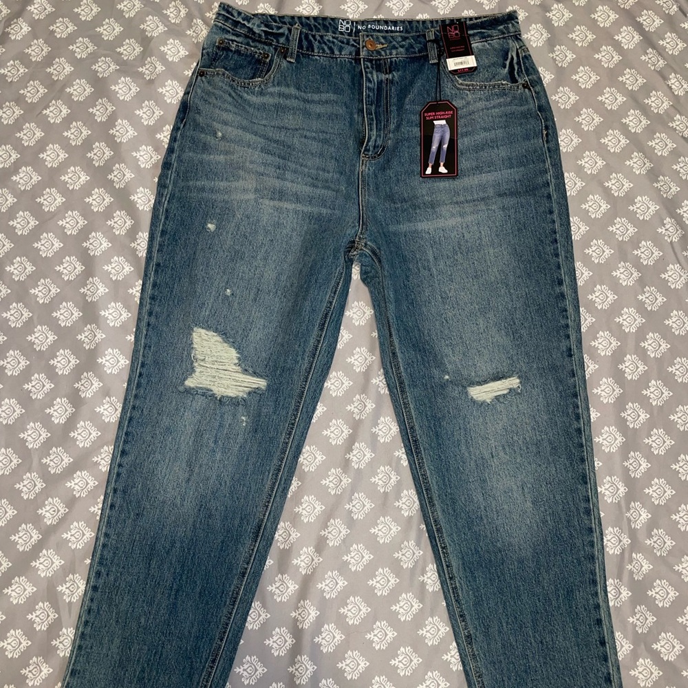 Super High Rise Slim Straight Distressed Jean